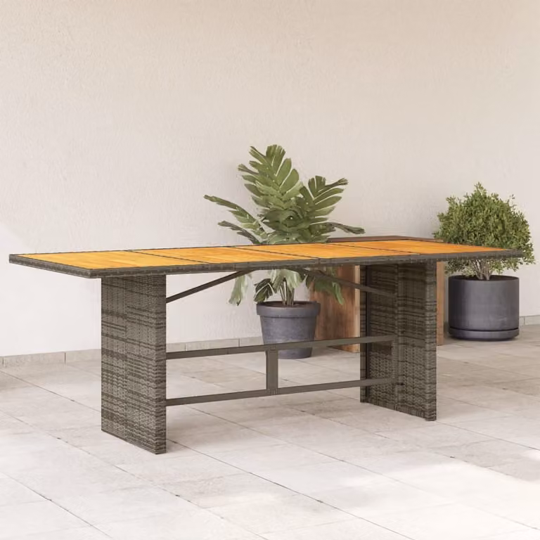 Maison Exclusive - Tavolo da giardino con piano in legno di acacia, colore grigio, dimensioni 190x80x74 cm, struttura in rattan sintetico