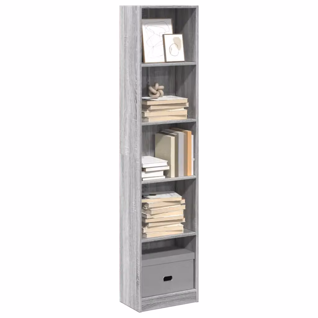 Libreria moderna vidaXL in legno e MDF Grigio, con pannello posteriore, L 40 cm x P 24 cm x H 176 cm