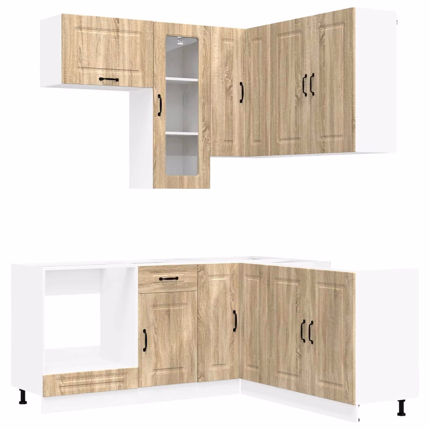 Set di mobili da cucina KALMAR, 8 pezzi, realizzato in legno impiallacciato effetto noce Sonoma