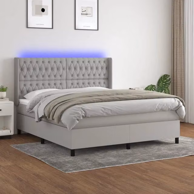 Letto Ibrido con Materasso e Illuminazione LED vidaXL in Tessuto Grigio L/P/H: 160 x 200 x 128 cm