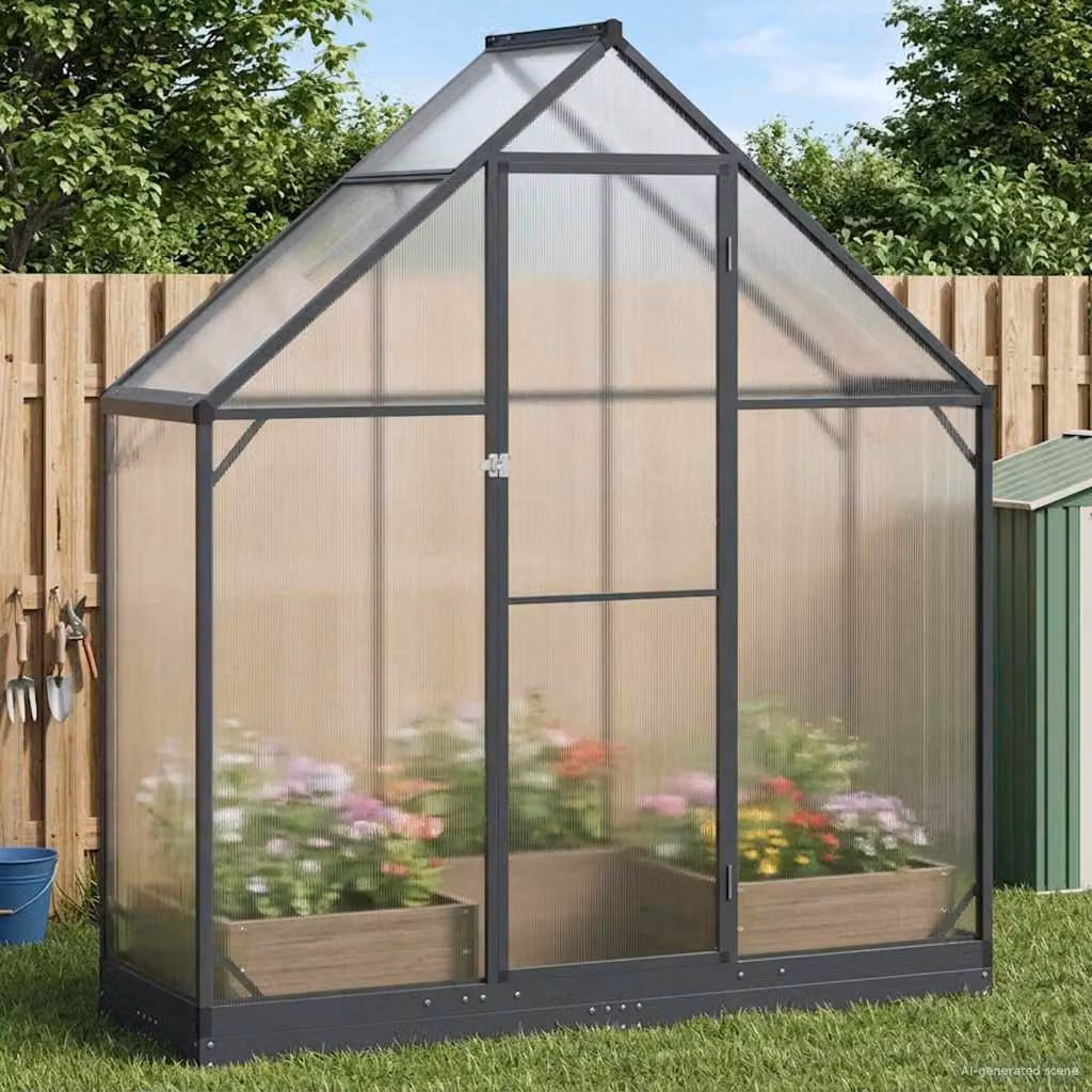 Serra da giardino vidaXL antracite con struttura in alluminio e acciaio zincato, modello a cupola curva, L: 183,5 cm, P: 63,5 cm, H: 207 cm