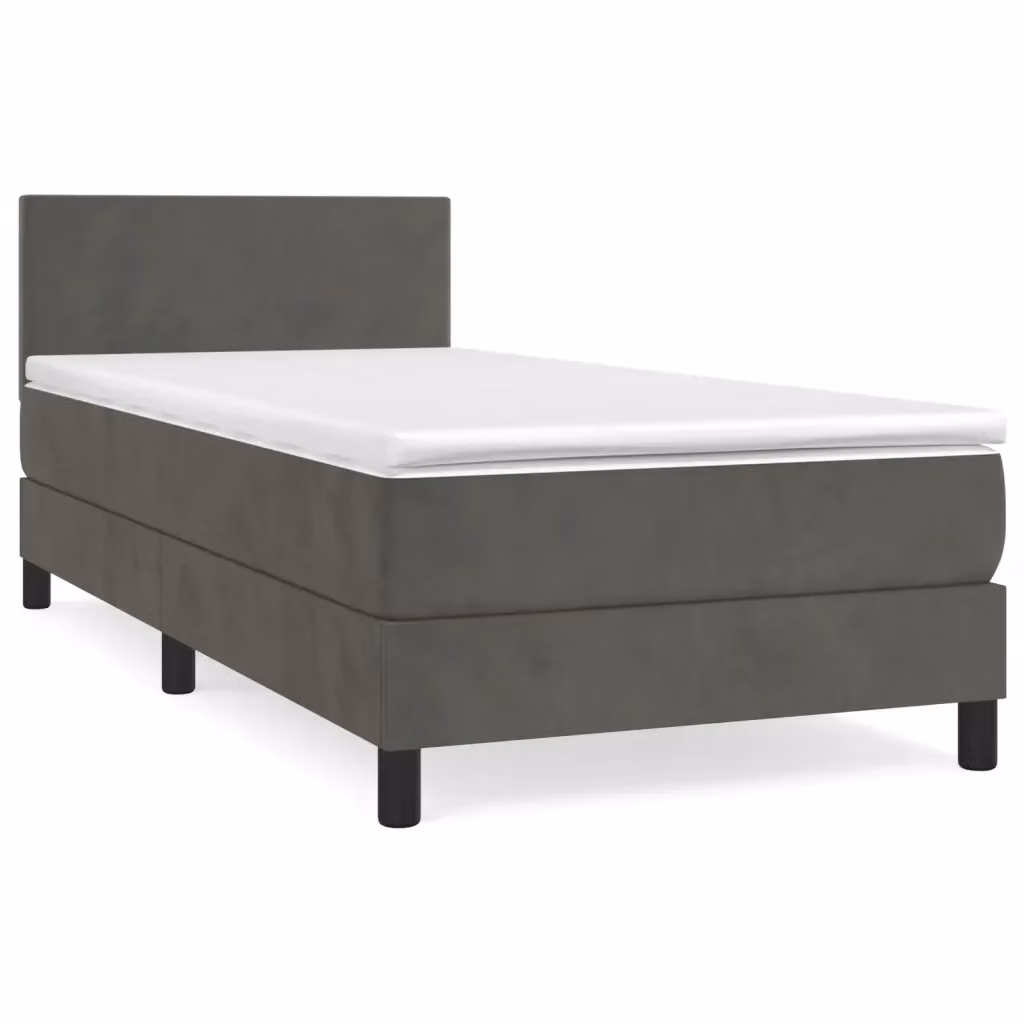 Letto con Giroletto a Molle e Materasso Ibrido vidaXL in Velluto Grigio e Bianco L/P/H: 190 x 90 x 88 cm – 2