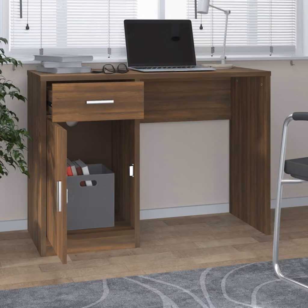 Maison Exclusive - Scrivania con spazio contenitivo, finitura effetto legno noce, 100x40x73 cm
