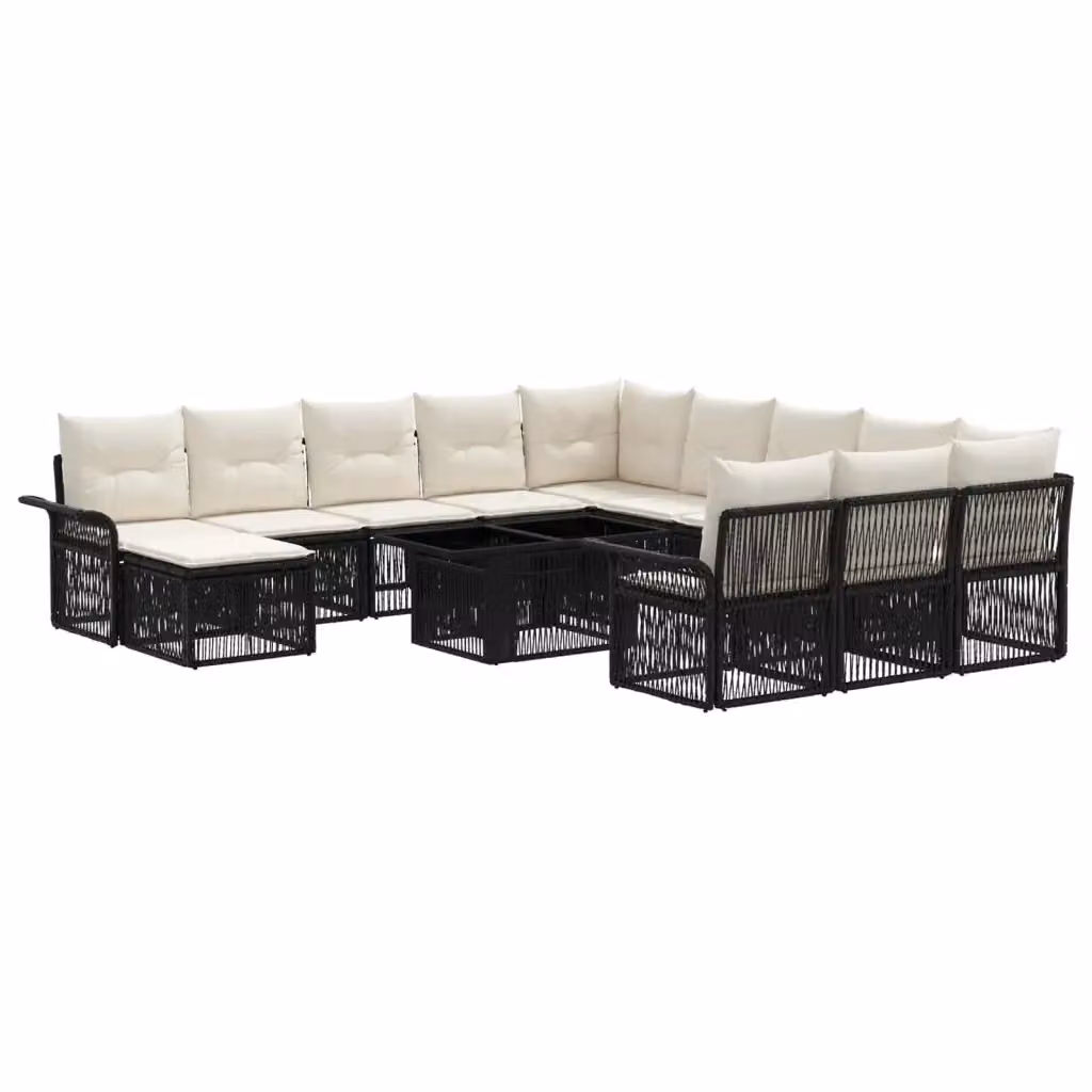Set Divano da Giardino a Forma a U vidaXL in Polyrattan Nero e Bianco con Tavolino e Ottoman 13 Pezzi – 2