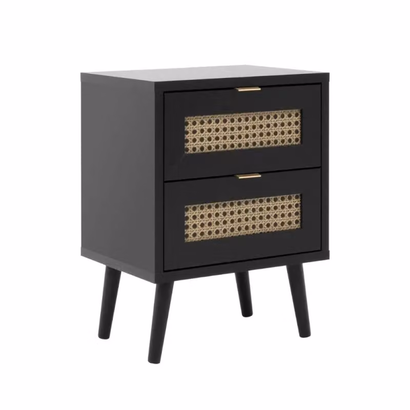 Comodino Vienna61A EFFEZ nero con 2 cassetti e frontali effetto vimini – 2