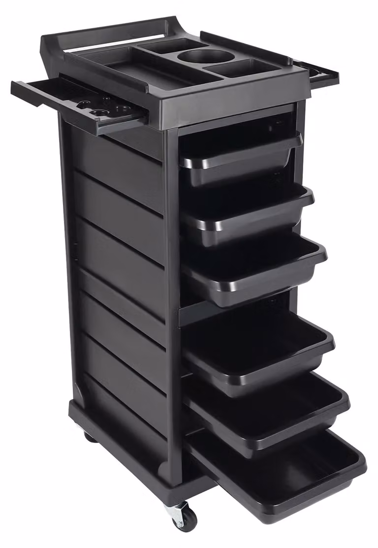 Carrello portautensili mobile per parrucchieri - 7 ripiani - Con serratura - 50 x 45 x 88 cm - Materiale: PP/PVC - Colore: Nero