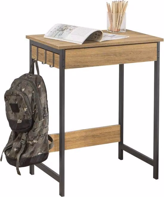 Sedia da ufficio e scrivania per computer - 2 ganci - legno - beige/nero - 60 x 40 x 77 cm