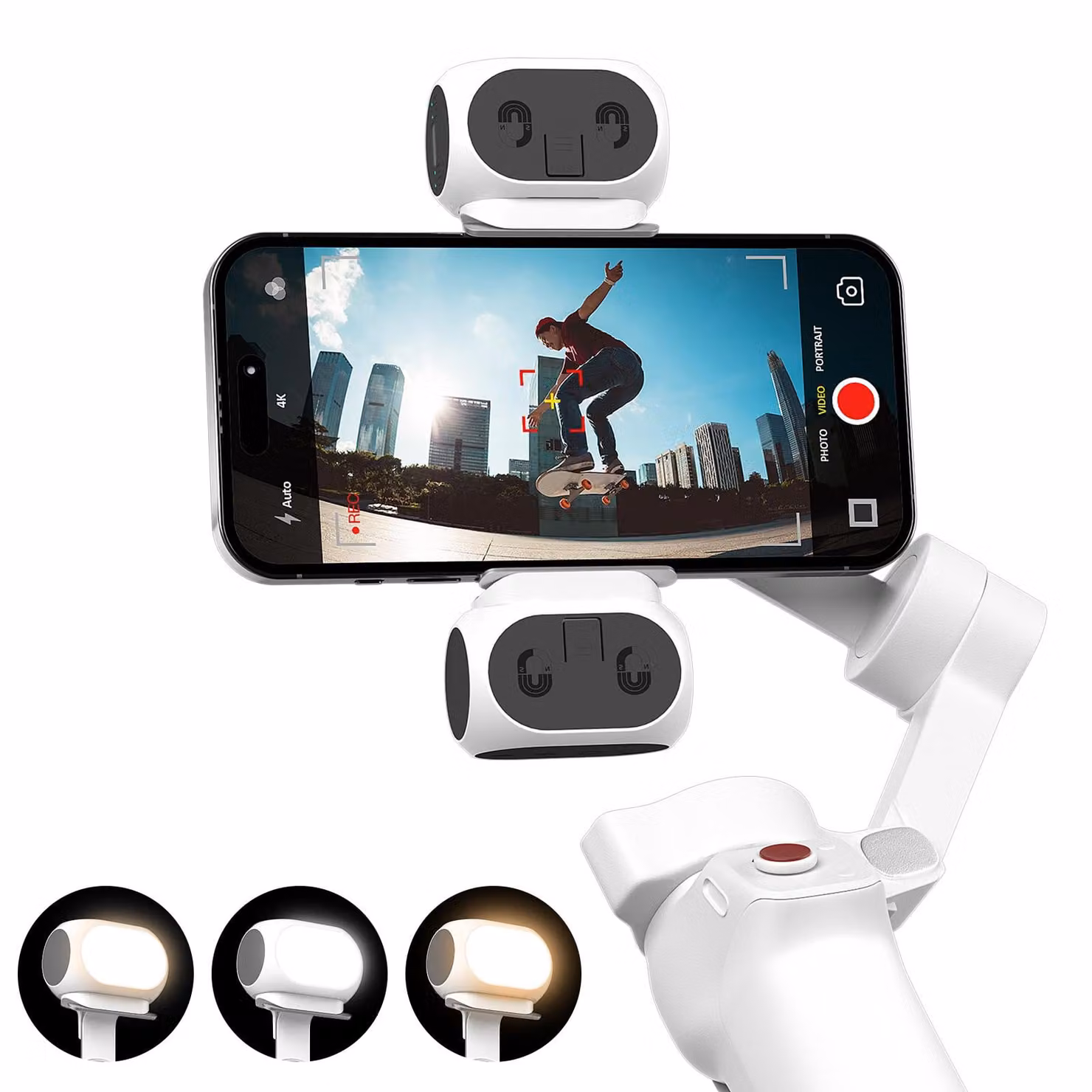 ZELURXX Lampada magnetica a luce diffusa, lampada fotografica portatile, 3 modalità di luce, 10 livelli di luminosità, con supporto per cellulare, doppia lampada