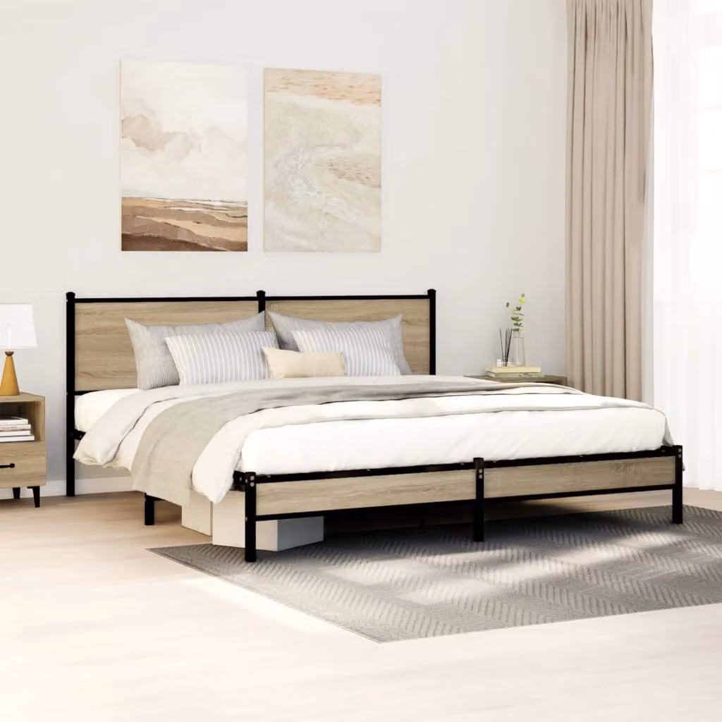 vidaXL Giroletto in Metallo Rovere Sonoma L/P: 160 x 200 cm