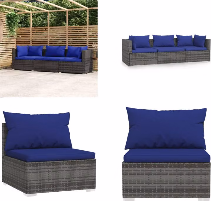 vidaXL divano a 3 posti con cuscini in poly rattan grigio - divano a 3 posti - divano a 3 posti - set di divani - set da salotto per patio