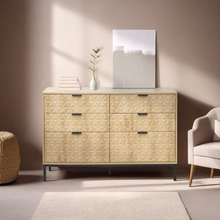 Cassettiera a 6 cassetti in MDF con decoro melaminico legno chiaro - Oviala Dave