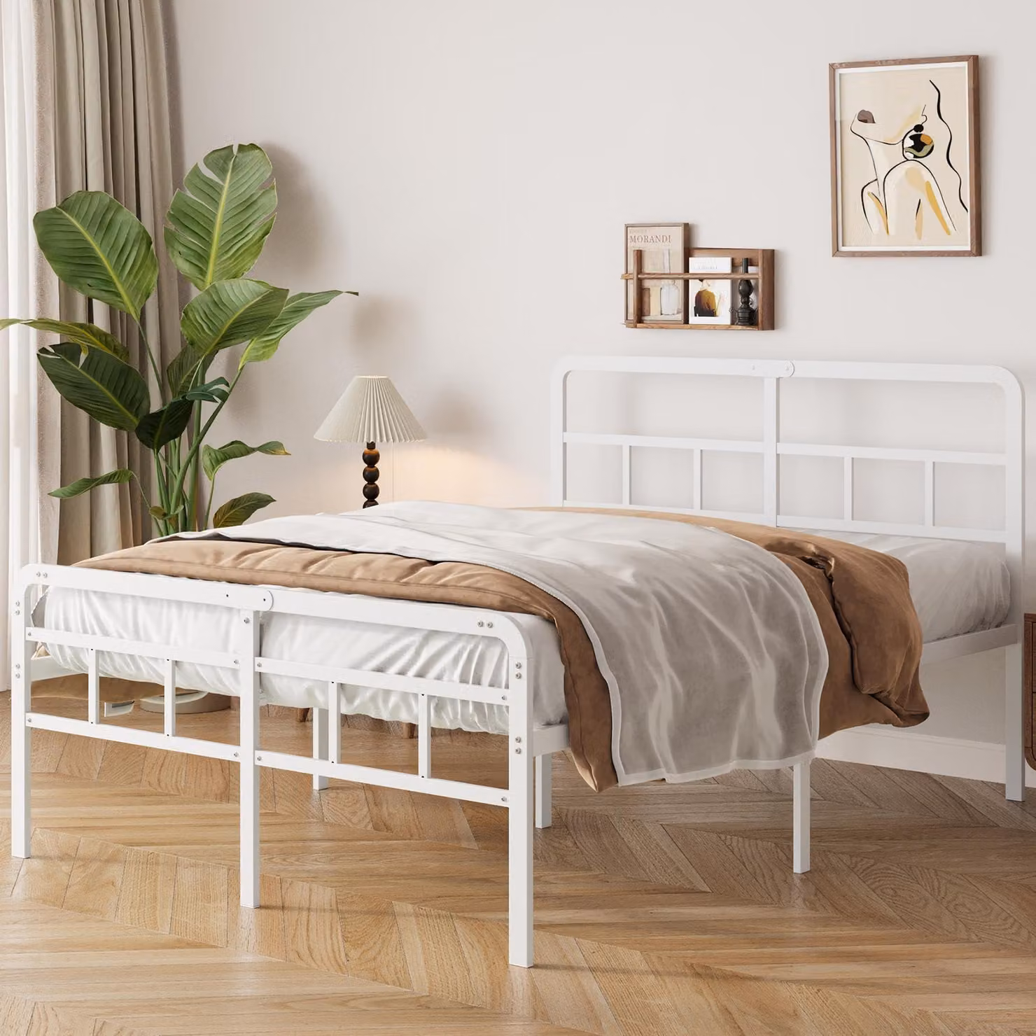 Struttura letto 180x200 cm con testiera e pediera, in metallo, colore bianco