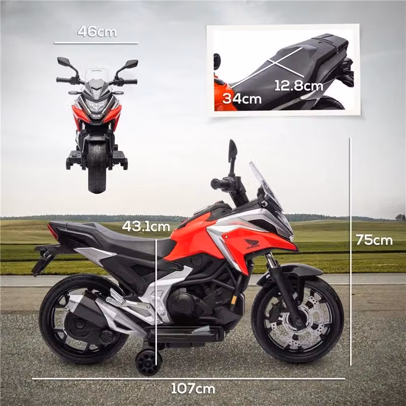 Moto elettrica Honda per bambini con fari e musica, colore rosso, L 107 cm x P 46 cm x H 75 cm – 2