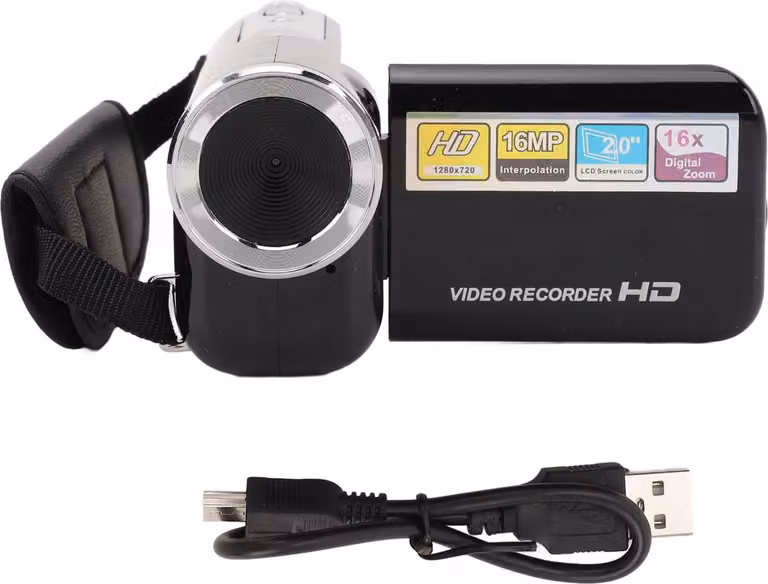 Videocamera 16MP 1080p 16x zoom digitale 2.0 -pollici -Rotazione -Schermo Anti -Shake -USB -Collegamento filettatura 1/4 di pollice -Foro -Videocamera da viaggio