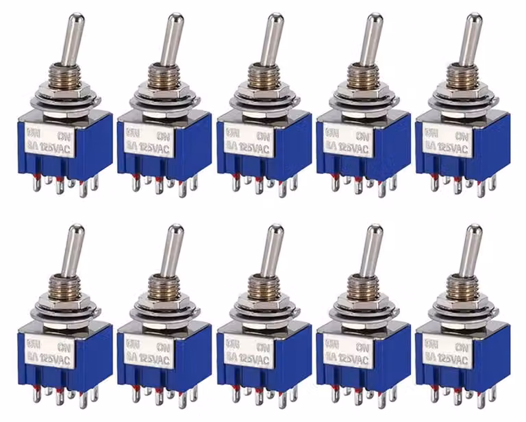 Interruttore a levetta DPDT, 10 pezzi, tipo ON/ON, 6 poli, per corrente alternata (AC) 125V/6A