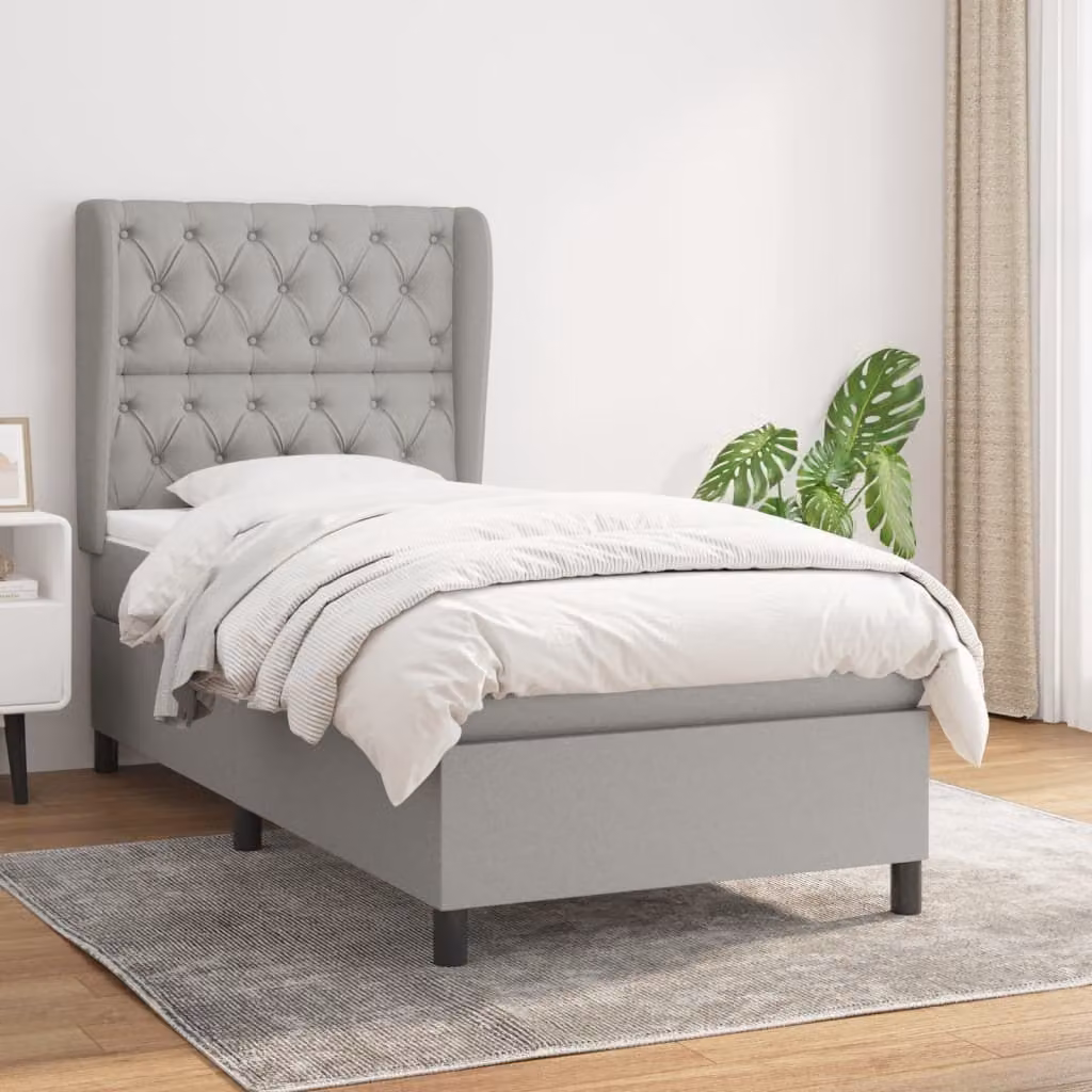 The Living Store Letto a molle con materasso grigio chiaro 80x200 cm in tessuto