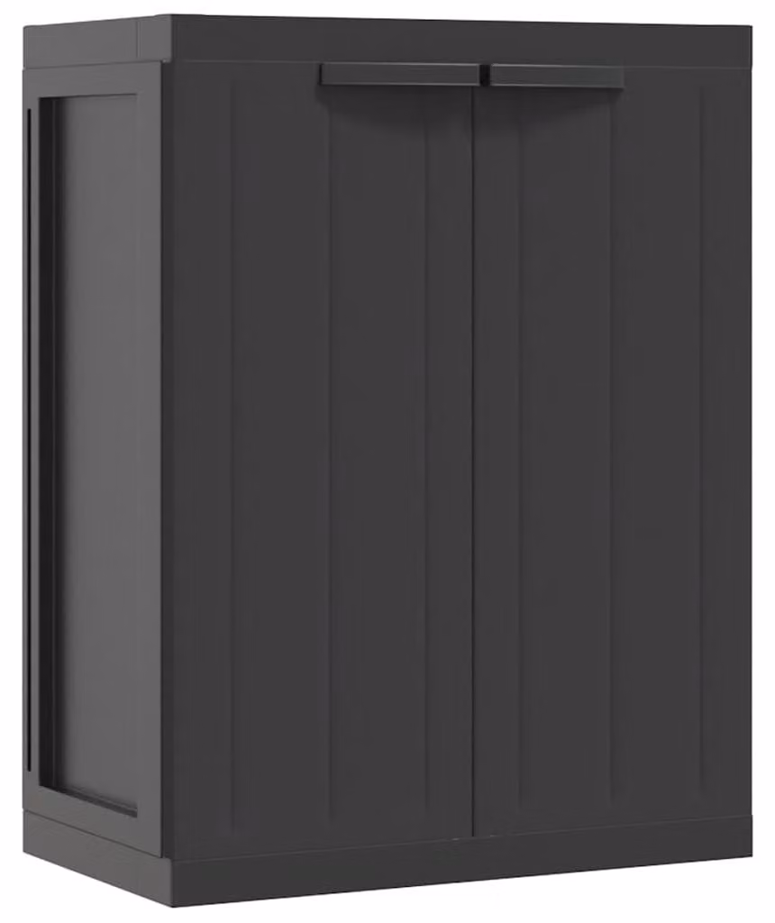 Armadietto da giardino nero, dimensioni 65x37x85 cm, per attrezzi e articoli per la casa