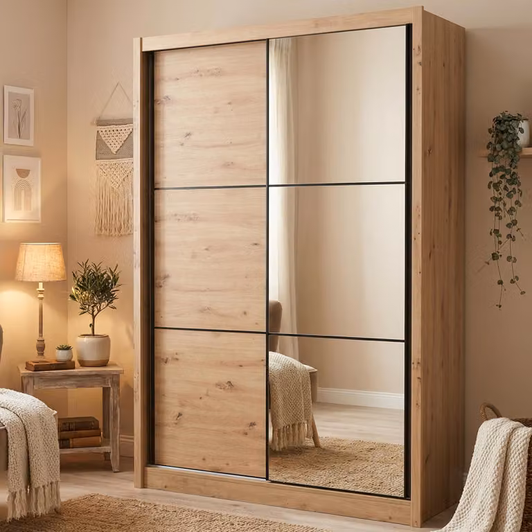 Dmora Guardaroba Grande Musso 166x216h cm Marrone Rovere Nodi, Appendiabiti 5 Ripiani