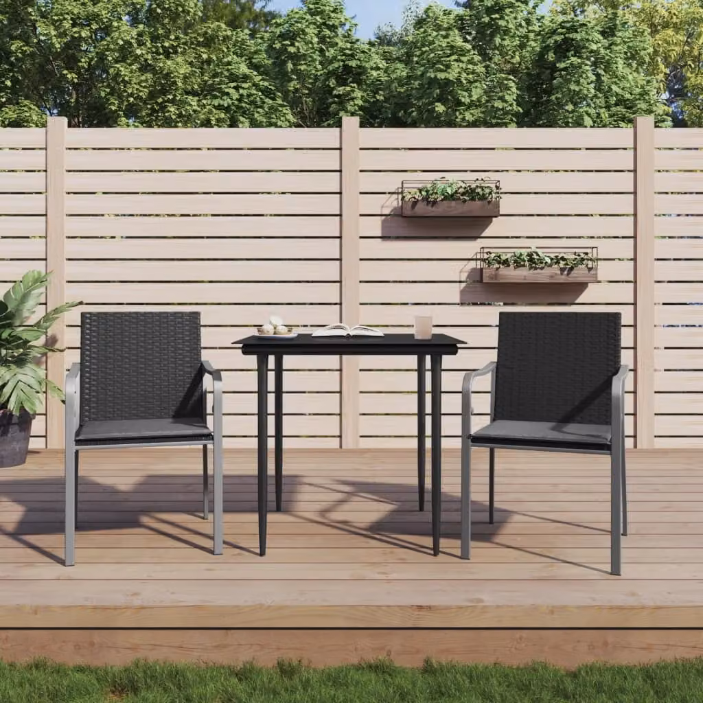 Set Pranzo da Giardino Moderno vidaXL in Polyrattan e Acciaio con Cuscini, Colore Nero e Grigio