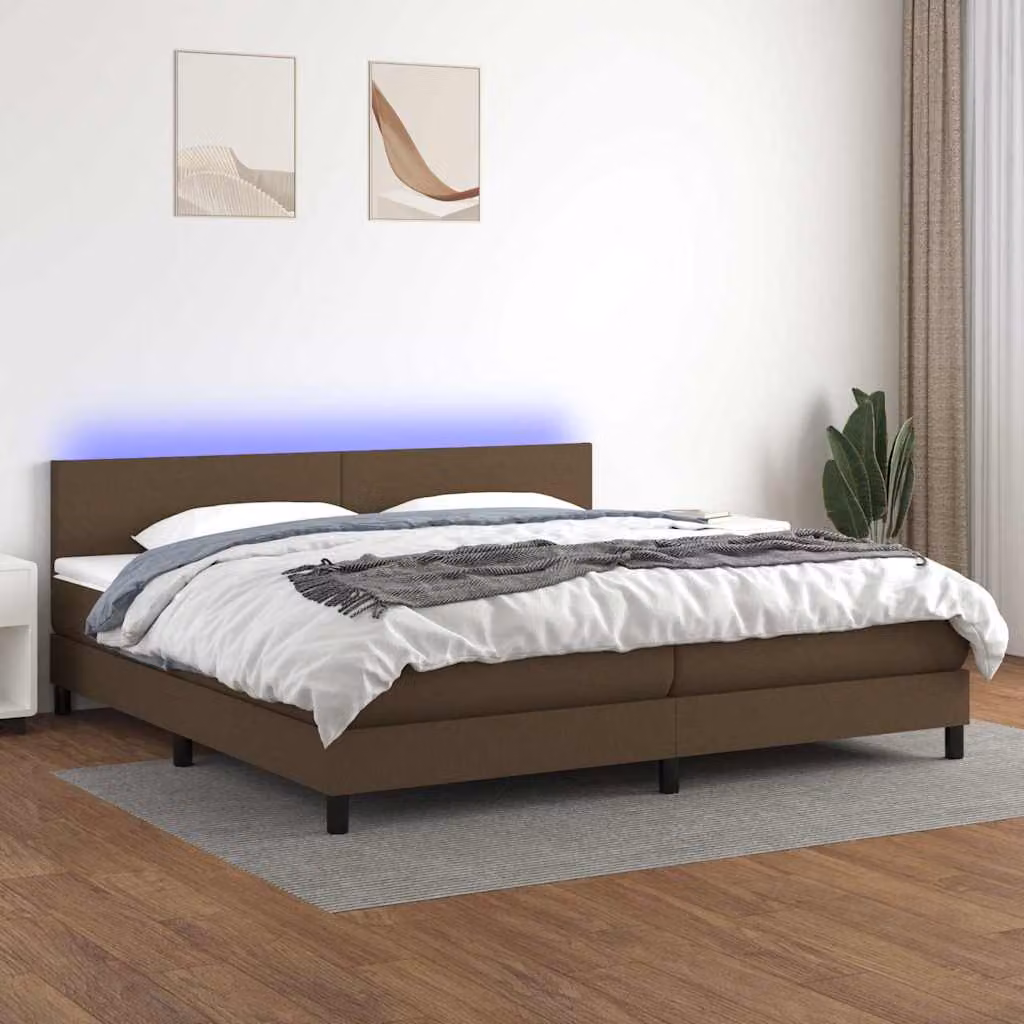 Letto Ibrido con Materasso e Illuminazione LED vidaXL in Tessuto Marrone e Bianco L/P: 200 x 200 cm