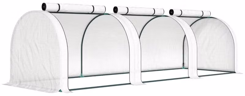 Serra tunnel Moonbite, dimensioni 295 x 100 x 80 cm, serra per pomodori con 3 finestre con cerniera, struttura in acciaio, telo in polietilene trasparente, acciaio, bianco