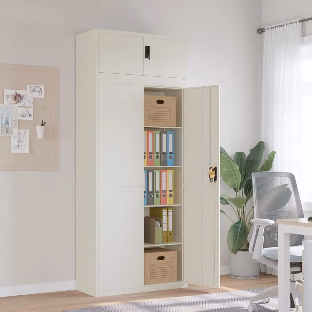 Armadio Classificatore vidaXL in Metallo Bianco con Ante a Battente e Ripiani Regolabili L: 90 cm, P: 40 cm, H: 220 cm