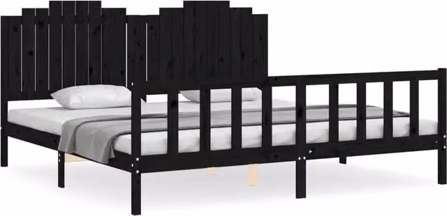 Letto matrimoniale | Letto per adulti | Giroletto con Testiera Nero 200x200 cm in Legno Massello