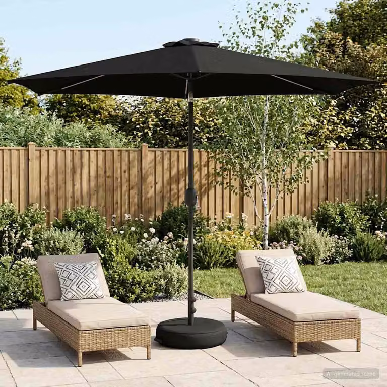 Parasol da giardino vidaXL con luci LED e base, colore nero, in poliestere, L/P: 300 x 300 cm