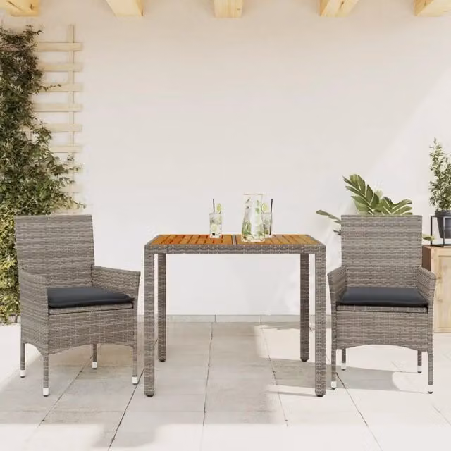 Set da giardino moderno vidaXL in polyrattan e legno di acacia con cuscini grigio – 1