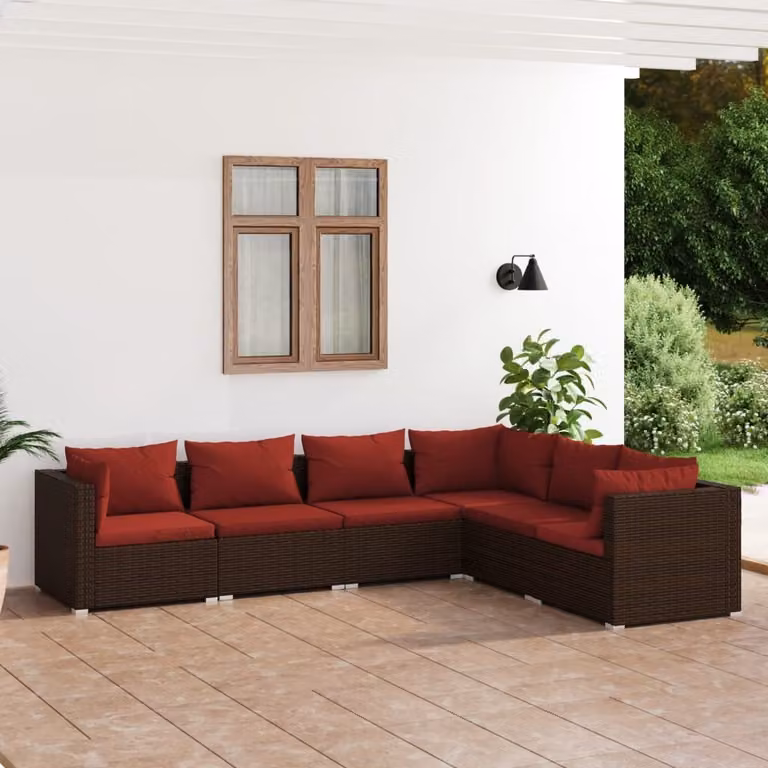 Maison Exclusive - Set da giardino 6 pezzi con cuscini in polyrattan marrone