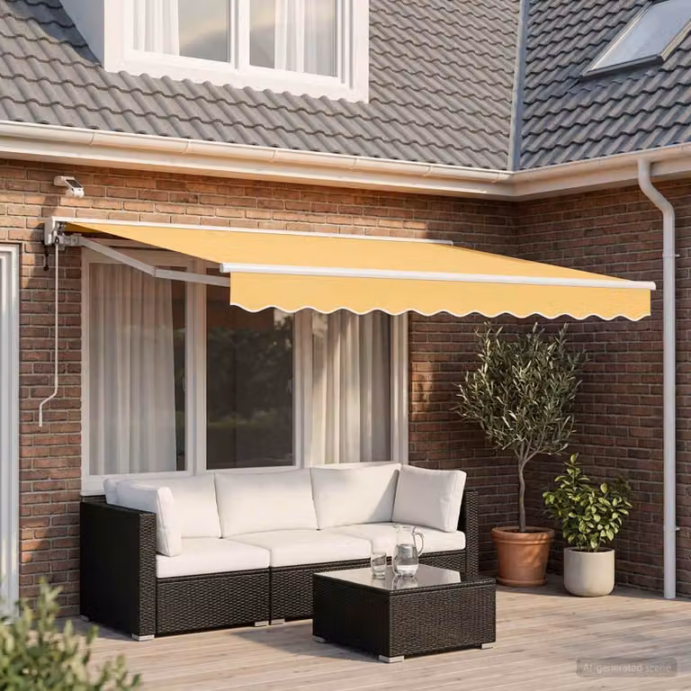Tettuccio elettrico retrattile vidaXL in sabbia con struttura in alluminio e copertura in poliestere, L: 3,5 m x P: 2 m