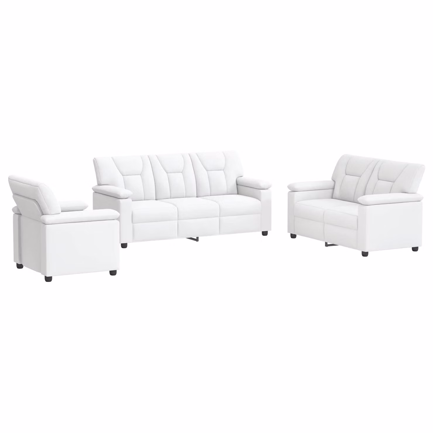Set di divani 3 pezzi vidaXL in similpelle bianca con struttura in metallo per soggiorno