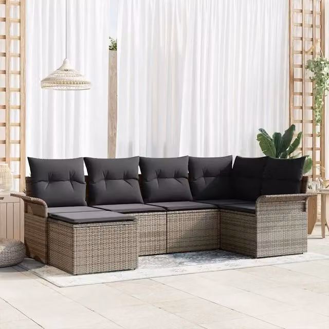 Set Divano da Giardino 6 pz Grigio polyrattan 3354098
