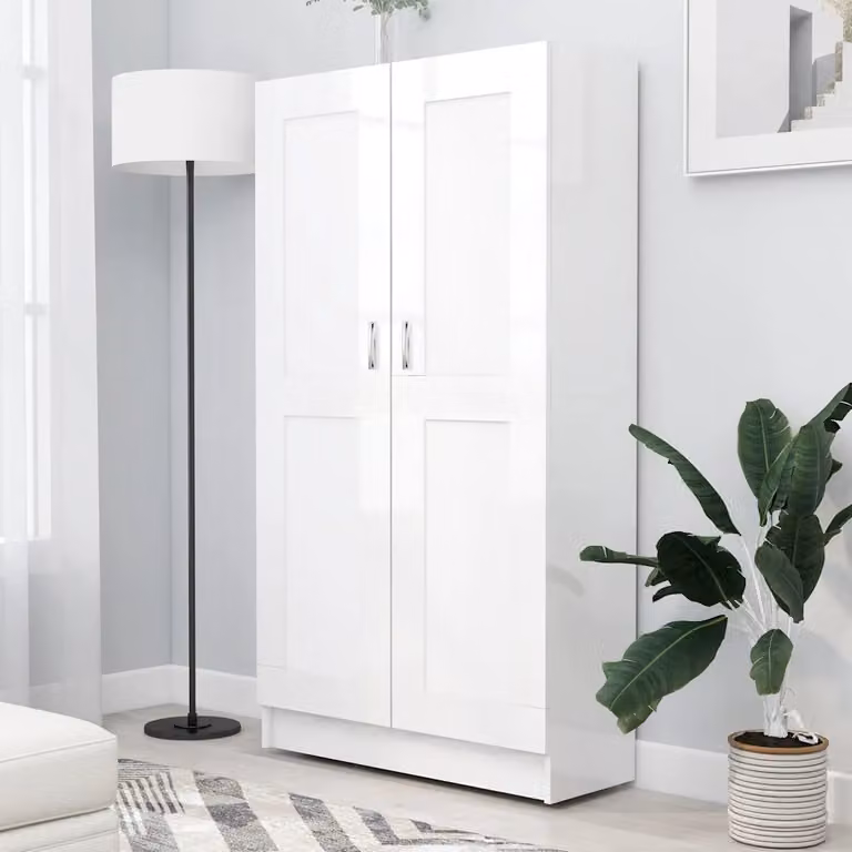 Libreria vidaXL Bianco Lucido in Legno e MDF L: 82,5 cm, P: 30,5 cm, H: 150 cm