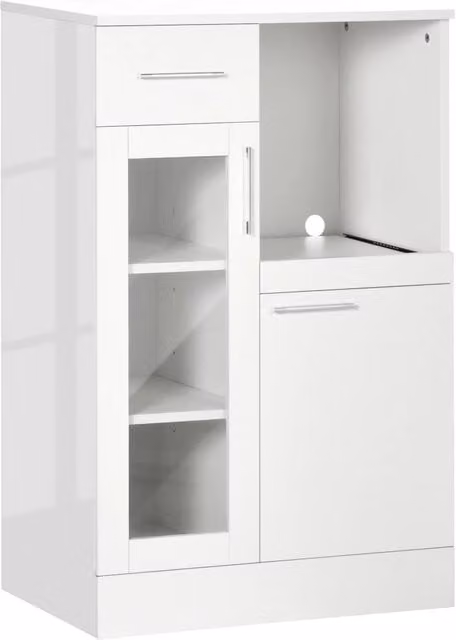 Credenza Minimal in Legno, Vetro e MDF Bianco con Ante e Cassetto L/P/H: 60 x 40 x 95 cm