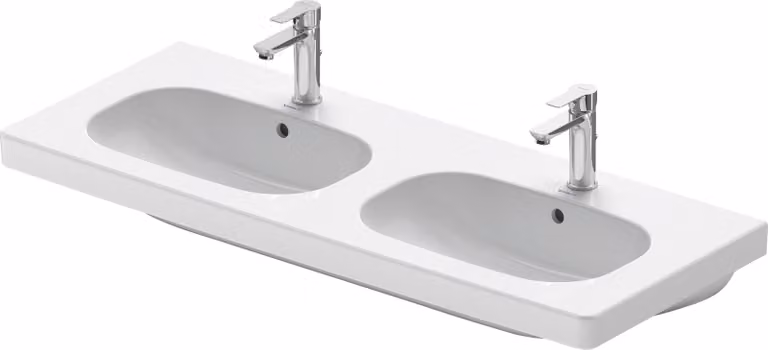 Duravit D-Code double lavabo, avec plage de robinetterie, avec trop-plein, 2 trous pour robinetterie, 1200mm, blanc ultra-brillant, 03481200002, 03481200002