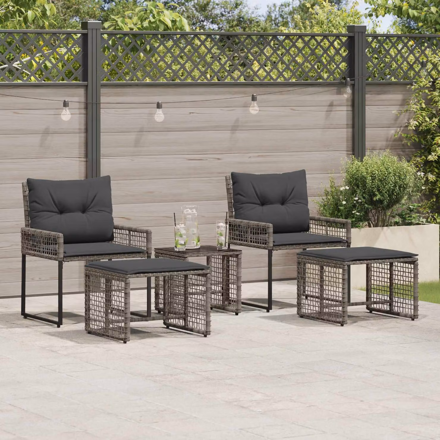 Set di mobili da esterno moderno vidaXL in rattan e legno di acacia, 5 pezzi, Grigio