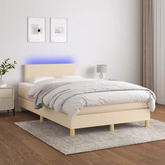 Letto a molle con materasso vidaXL in tessuto beige e bianco con illuminazione LED sottostante e porta USB L/P/H: 120 x 200 x 78 cm