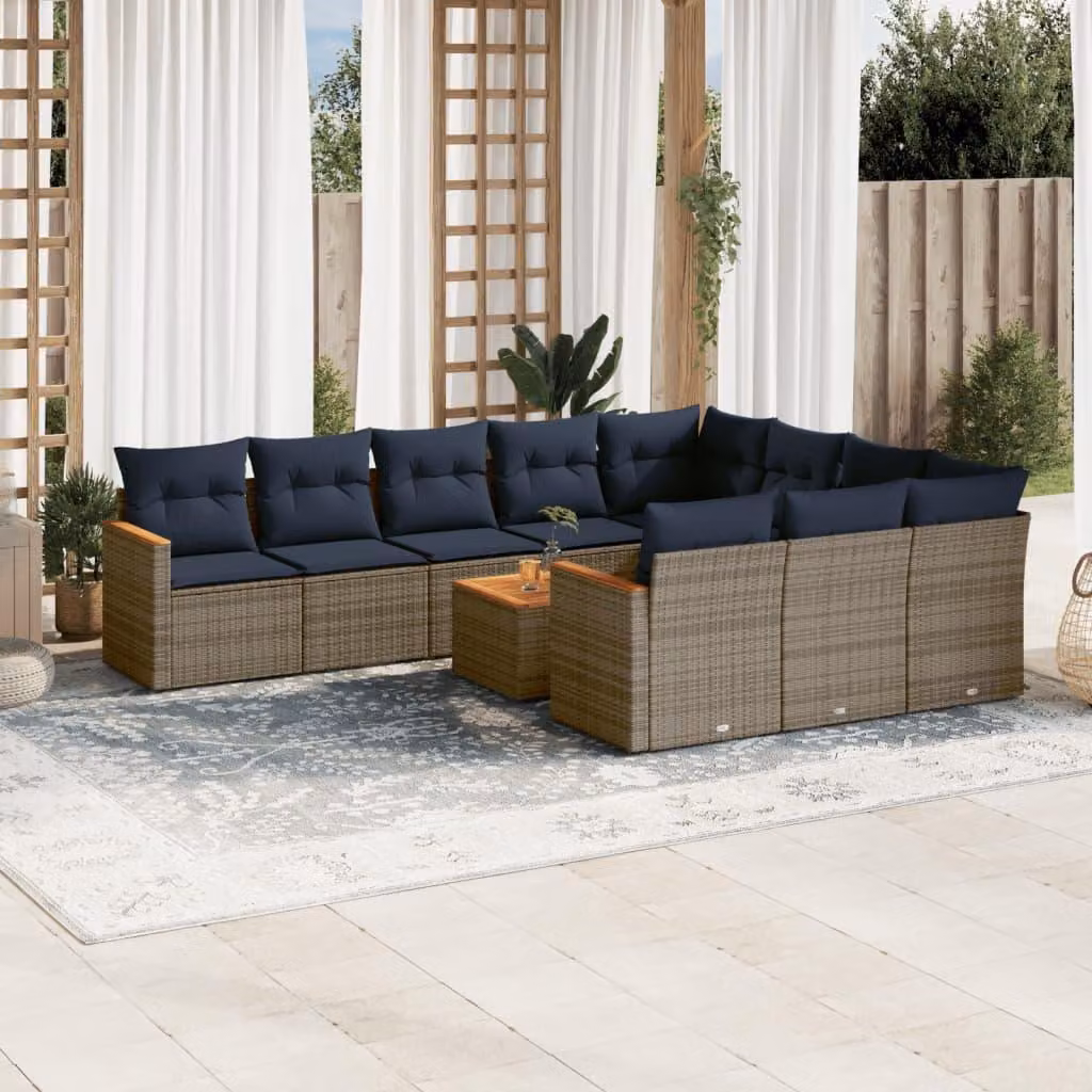 Maison Exclusive - Set da giardino 11 pezzi con cuscini, grigio, polyrattan