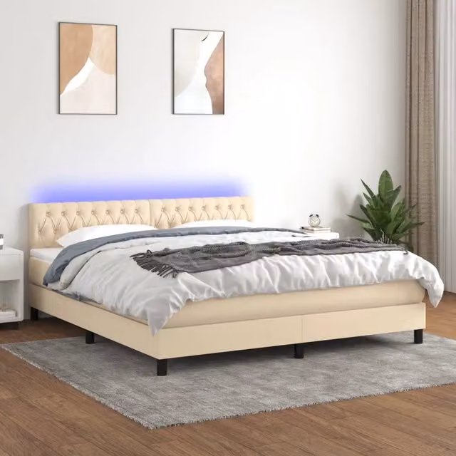 Letto Ibrido con Materasso e Illuminazione LED vidaXL in Tessuto Beige e Bianco L: 180 cm, P: 200 cm, H: 88 cm