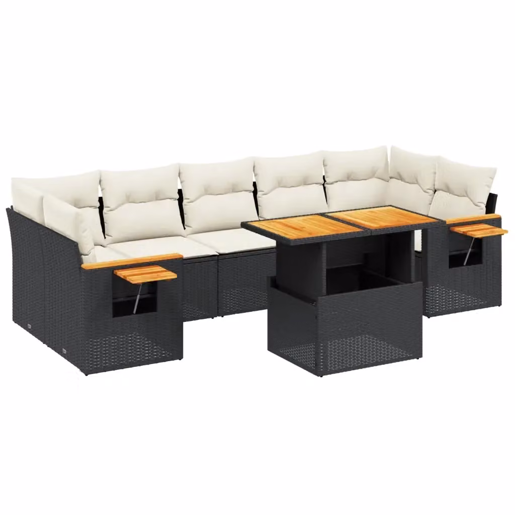 vidaXL Set Divani da Giardino a L con Cuscini 8 pz in Polyrattan Nero e Bianco – 2