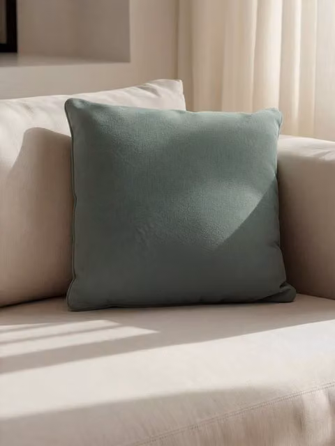 Cuscino quadrato Bloq dark mint Kenay Home in cotone lavabile in lavatrice L: 45 cm x P: 45 cm x H: 45 cm