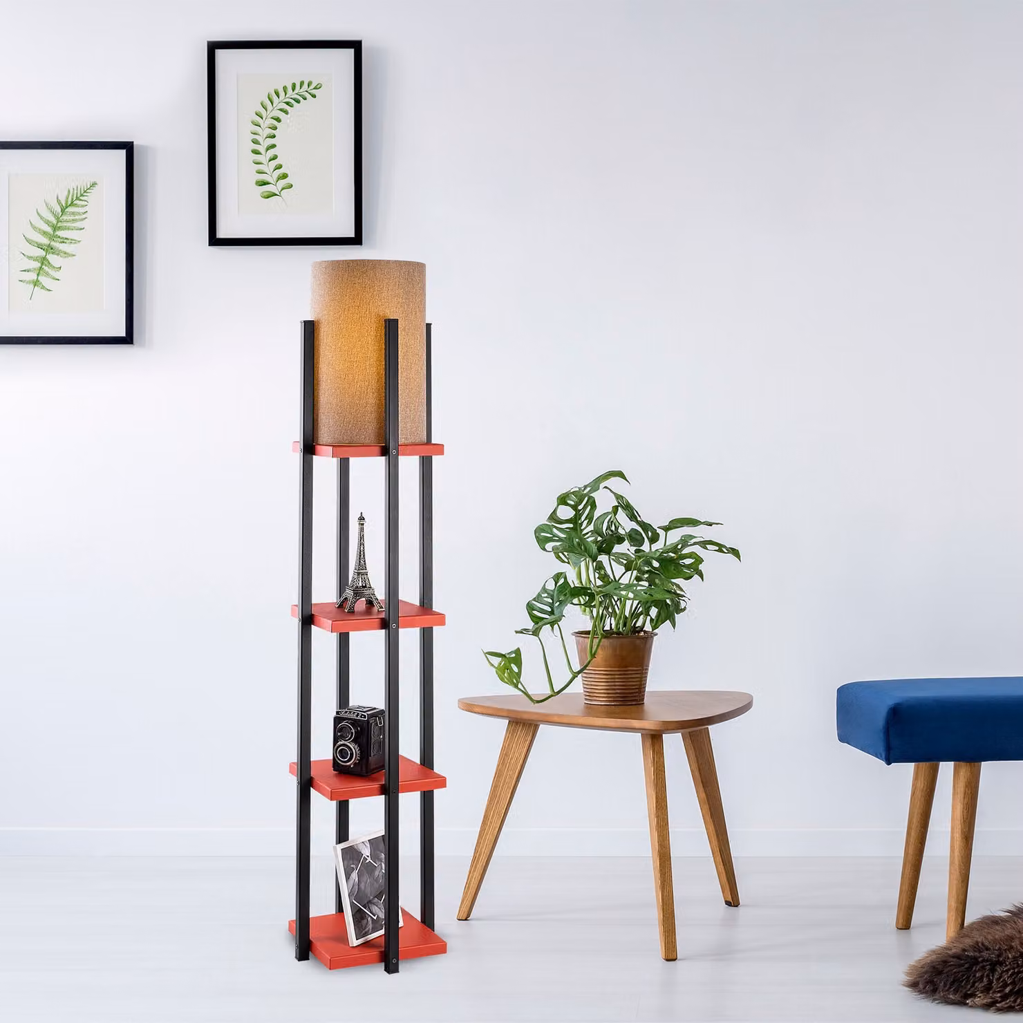 Opviq, 7118- 7118LMP, nero, rosso, lampada da terra, 25 x 25 x 130 cm, corpo in metallo