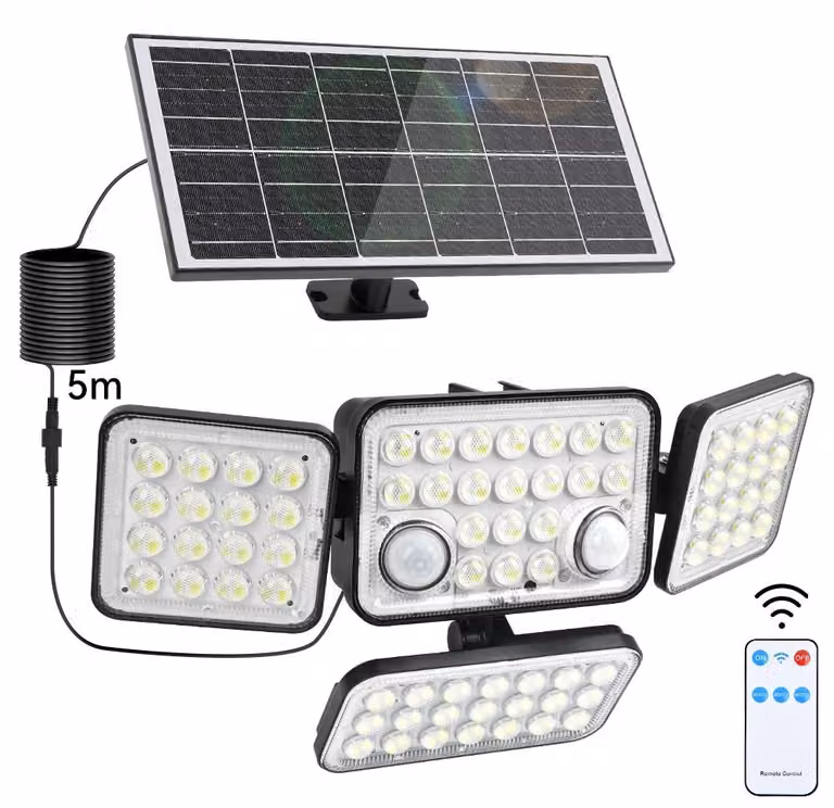 Lampada solare per esterni - Faro LED - Sensore di movimento - Telecomando - 3 modalità - Impermeabile IP65 - Luce bianca fredda
