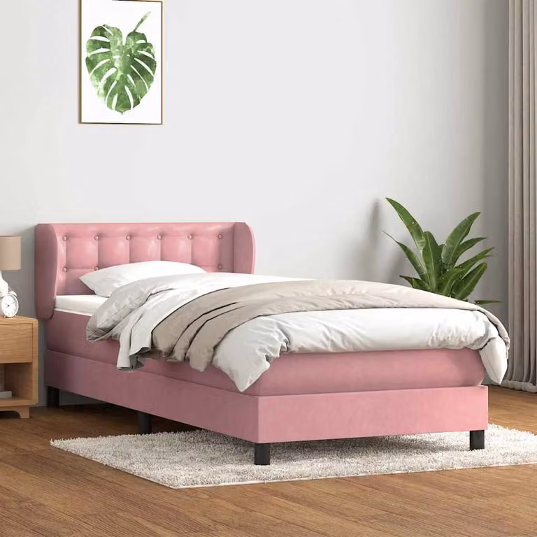 vidaXL Giroletto a Molle con Materasso Ibrido in Velluto Rosa e Bianco L/P/H: 223 x 80 x 88 cm
