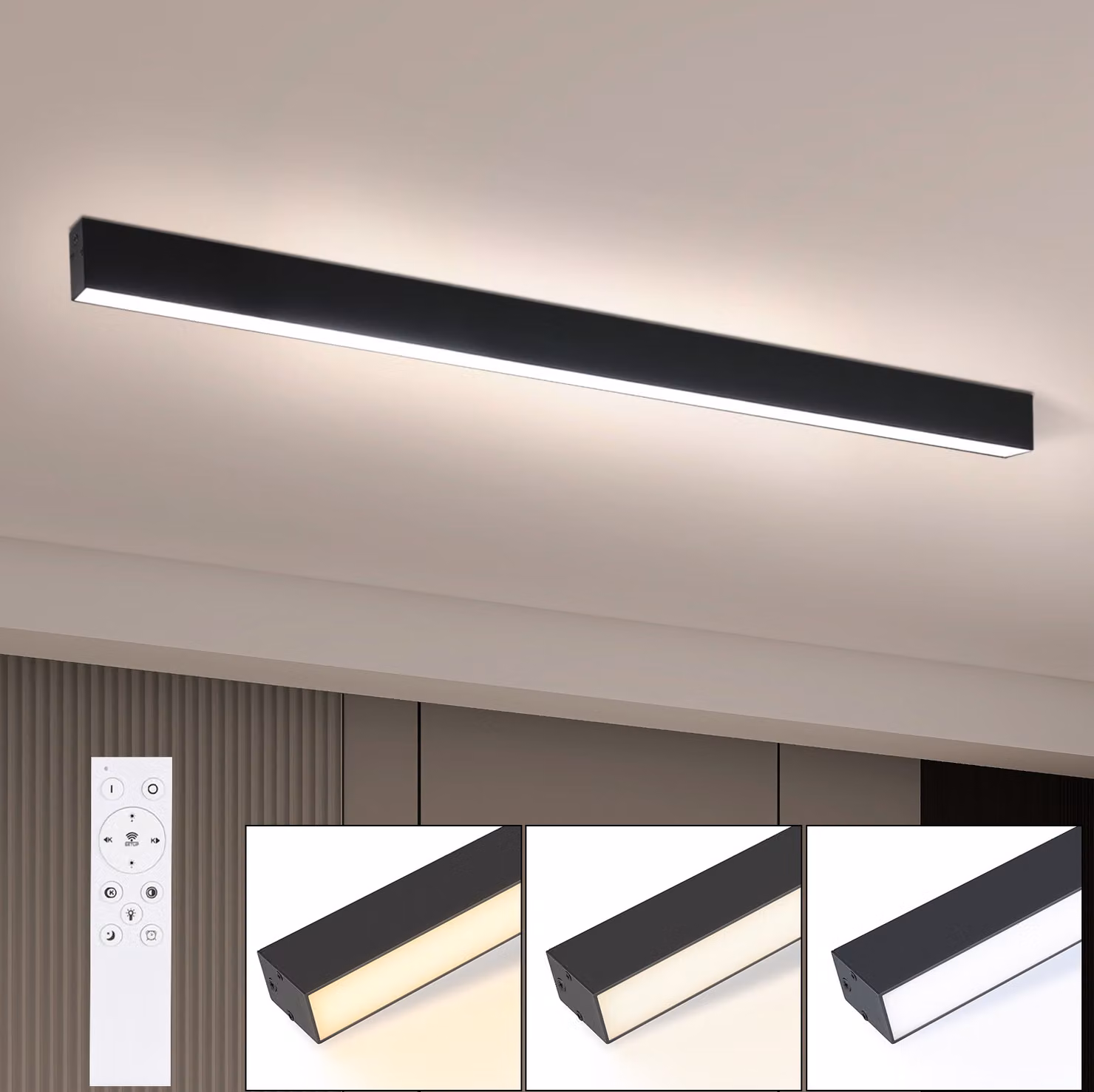 ZMH LED plafoniera soffitto soggiorno 32W moderna plafoniera nera 107 CM dimmerabile con telecomando per camera da letto cucina ufficio sala da pranzo