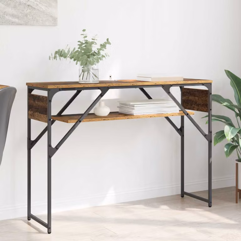 vidaXL Tavolo Consolle in Legno Vecchio e Metallo, Colore Marrone, L 105 x P 30 x H 75 cm