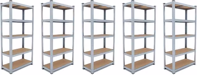 Set Di 5 Scaffali In Metallo E MDF Ad Alta Portata Fino A 875 Kg Con 5 Ripiani Regolabili Design Modulare Ideale Per Garage Officina Cantina Capannone Magazzino 180 X 90 X 40 Cm