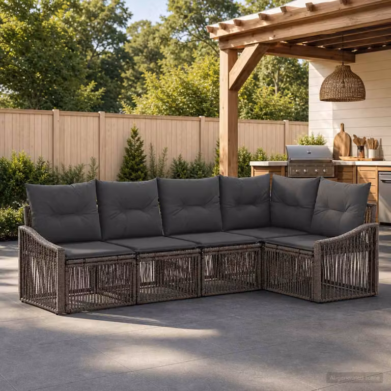 Set Divano da Giardino a L vidaXL 5 Pezzi Grigio con Cuscini e Struttura in Metallo