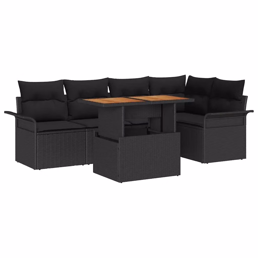 Set Divano da Giardino a L vidaXL in Polyrattan Nero con Cuscini e Tavolino da Esterno – 2